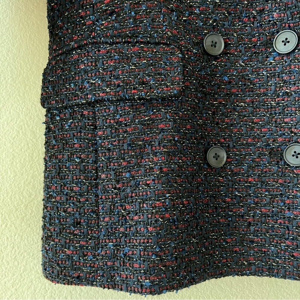 L'AGENCE Ashlyn Navy Multi-Color Textured Tweed Double Breasted Blazer 2 NWT - Picture 7 of 16